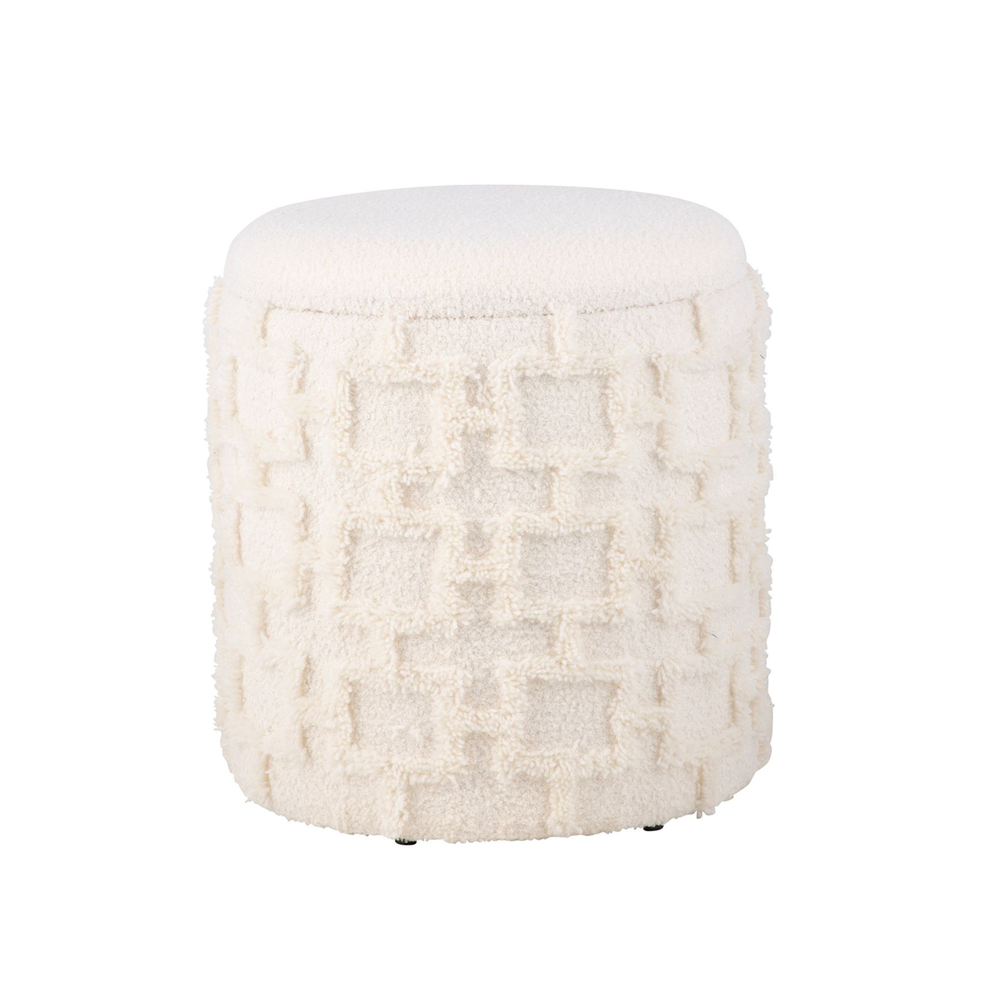 Hocker FineBuy Sitzhocker mit Stauraum Stoff Creme Ottoman Rund 40 cm Modern – Ansicht 6