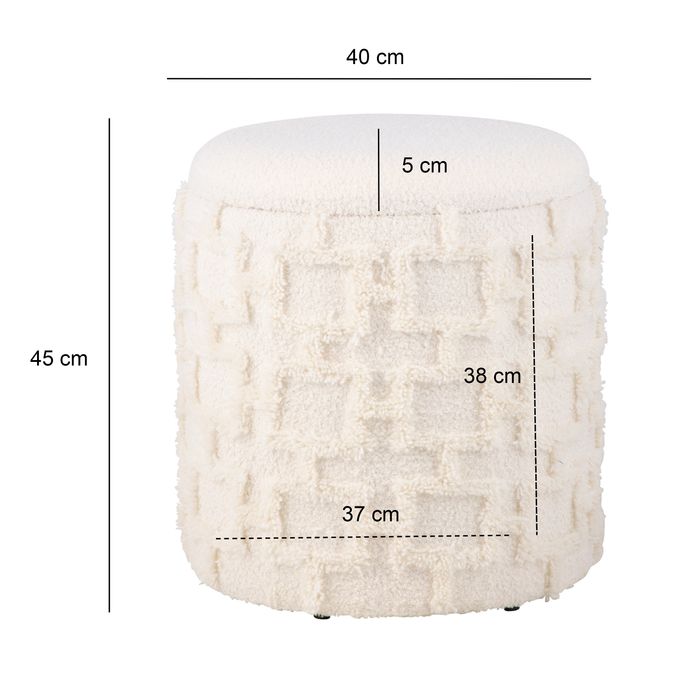 Hocker FineBuy Sitzhocker mit Stauraum Stoff Creme Ottoman Rund 40 cm Modern – Maßzeichnung