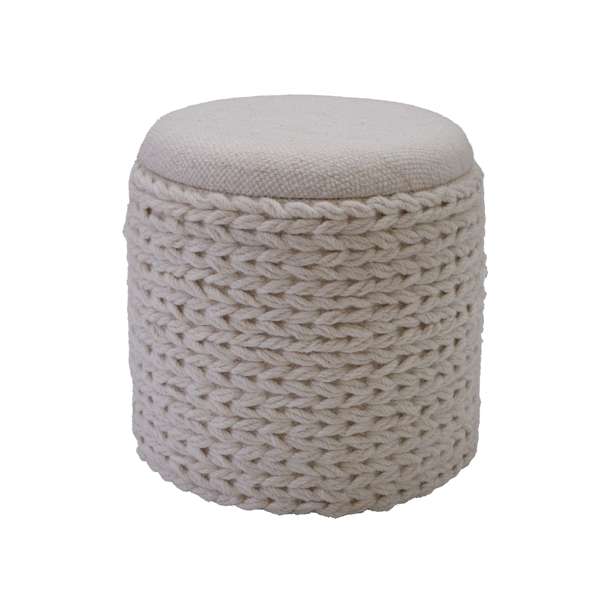Sitzhocker FineBuy Hocker mit Stauraum Wolle rund 40x40x45 cm Creme Weiß Boho – Ansicht 6