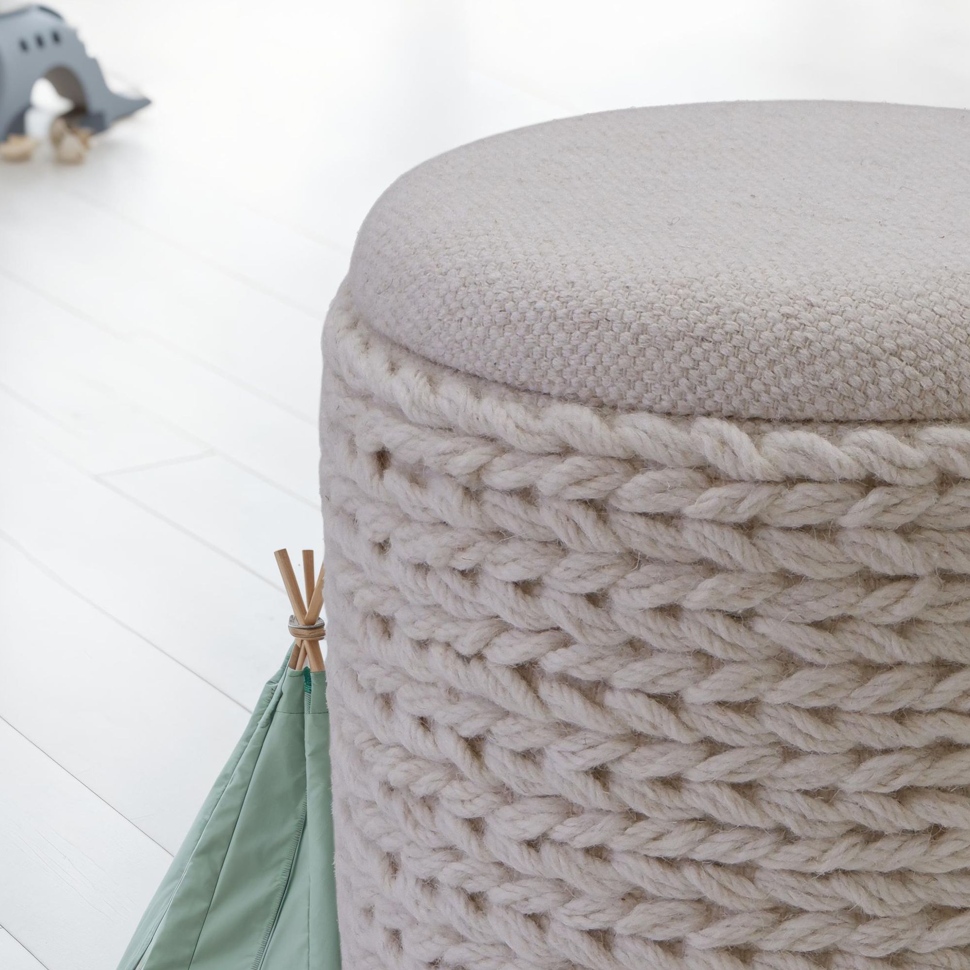 Sitzhocker FineBuy Hocker mit Stauraum Wolle rund 40x40x45 cm Creme Weiß Boho – Ansicht 5