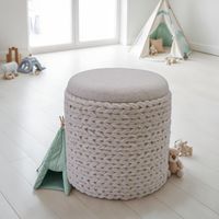Sitzhocker FineBuy Hocker mit Stauraum Wolle rund 40x40x45 cm Creme Weiß Boho – Ansicht 4
