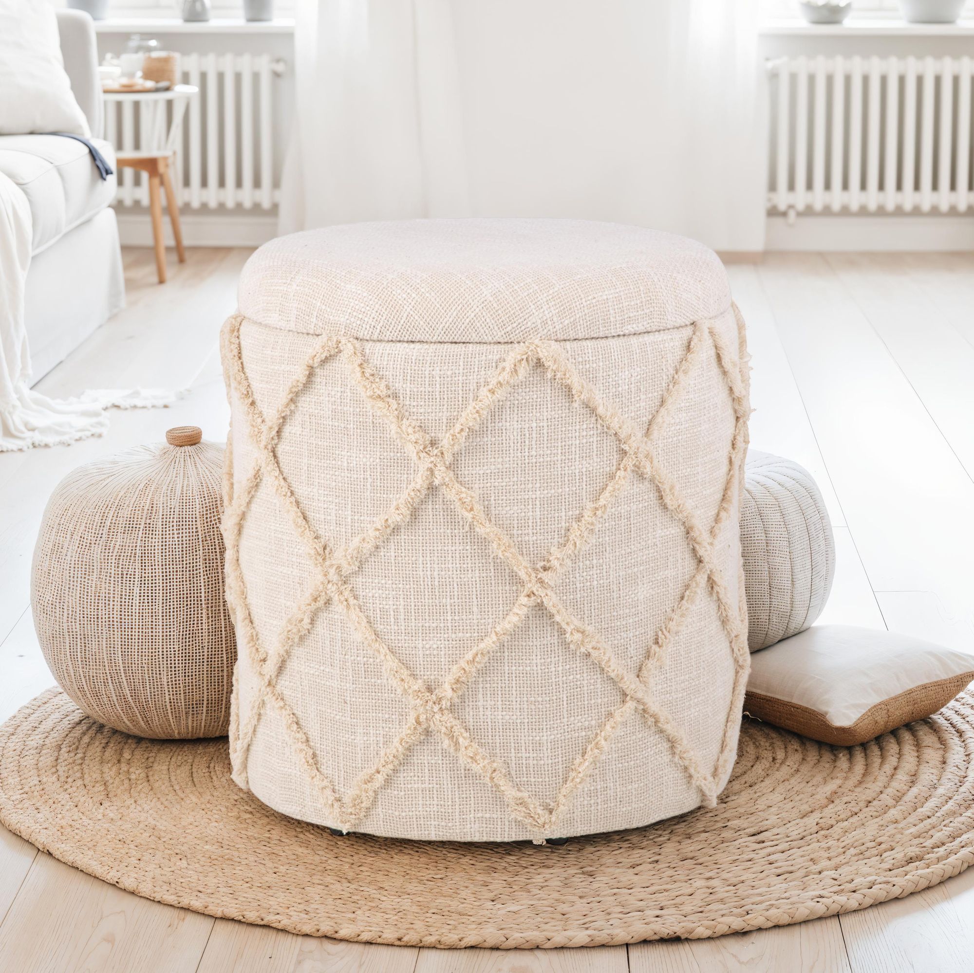 Sitzhocker FineBuy Hocker mit Stauraum rund 40 cm Baumwolle Boho Polsterhocker – Ansicht 2