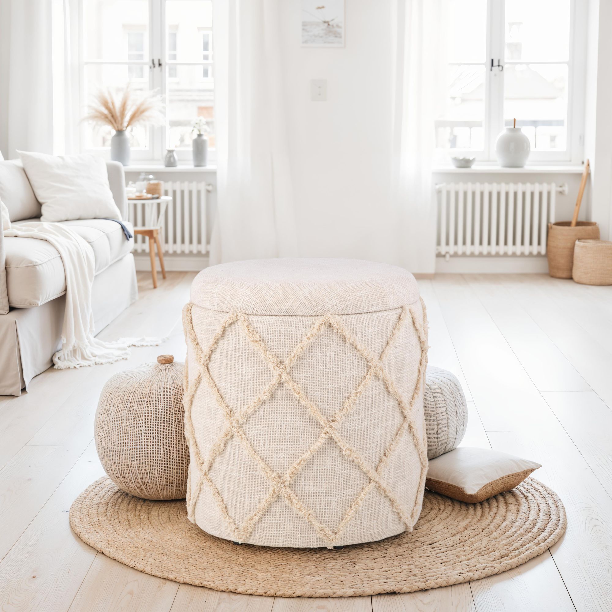 Sitzhocker FineBuy Hocker mit Stauraum rund 40 cm Baumwolle Boho Polsterhocker – Ansicht 4