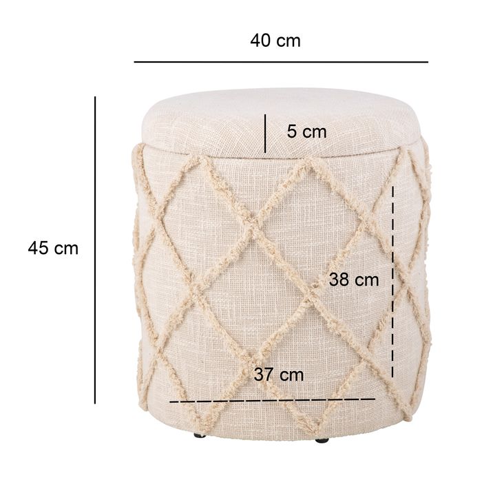 Sitzhocker FineBuy Hocker mit Stauraum rund 40 cm Baumwolle Boho Polsterhocker – Maßzeichnung