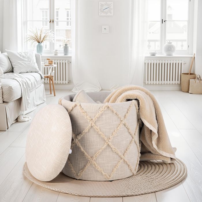 Sitzhocker FineBuy Hocker mit Stauraum rund 40 cm Baumwolle Boho Polsterhocker
