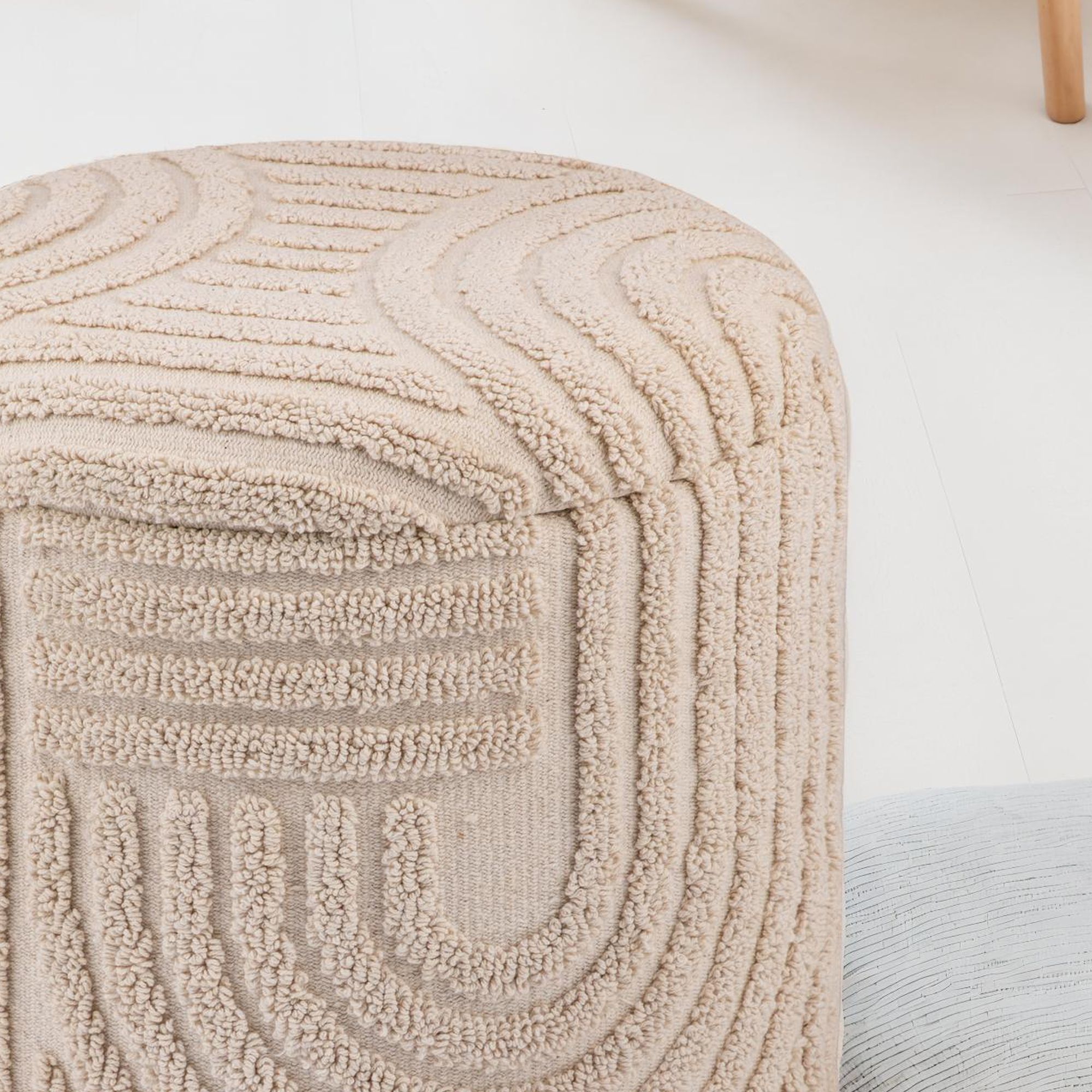 Dekohocker FineBuy Sitzhocker mit Stauraum Baumwolle rund 40x45 cm Beige Boho – Ansicht 5