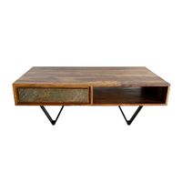 FineBuy Couchtisch rechteckig 115cm Sheesham Massivholz Wohnzimmertisch 2 Schübe – Ansicht 6