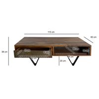 FineBuy Couchtisch rechteckig 115cm Sheesham Massivholz Wohnzimmertisch 2 Schübe – Ansicht 3