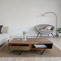 FineBuy Couchtisch rechteckig 115cm Sheesham Massivholz Wohnzimmertisch 2 Schübe – Ansicht 2