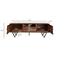 TV Lowboard FineBuy Sheesham Massivholz 160 cm Türen Schublade Fach Metallfüße – Ansicht 3