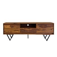 TV Lowboard FineBuy Sheesham Massivholz 160 cm Türen Schublade Fach Metallfüße – Ansicht 6