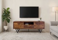 TV Lowboard FineBuy Sheesham Massivholz 160 cm Türen Schublade Fach Metallfüße – Ansicht 4