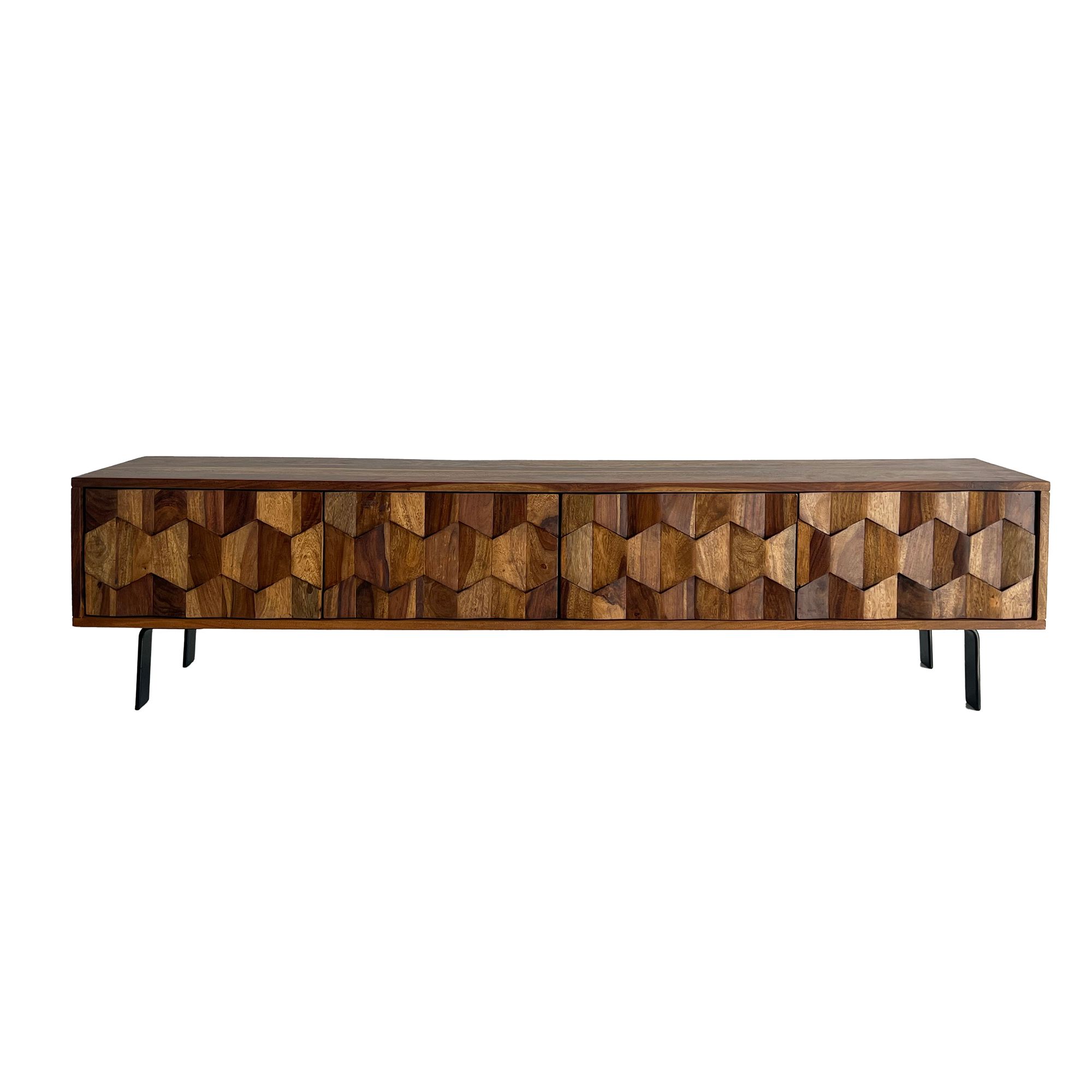 Lowboard FineBuy TV Board Sheesham Massivholz 160 cm 3D Fronten & Metallbeine – Ansicht 6