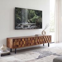 Lowboard FineBuy TV Board Sheesham Massivholz 160 cm 3D Fronten & Metallbeine – Ansicht 1