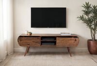 Lowboard FineBuy TV Board Sheesham Massivholz 160 cm Retro Schubladen Fächer – Ansicht 2