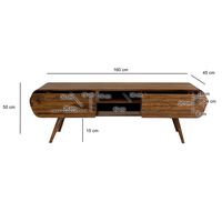 Lowboard FineBuy TV Board Sheesham Massivholz 160 cm Retro Schubladen Fächer – Ansicht 3