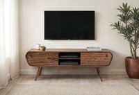 Lowboard FineBuy TV Board Sheesham Massivholz 160 cm Retro Schubladen Fächer – Ansicht 4