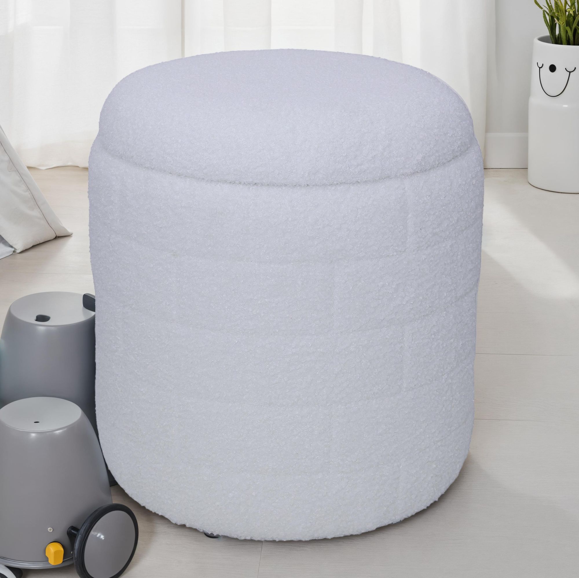 Sitzhocker FineBuy Stoffhocker mit Stauraum 40 cm Weiß rund abnehmbarer Deckel – Ansicht 2