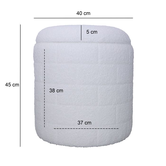 Sitzhocker FineBuy Stoffhocker mit Stauraum 40 cm Weiß rund abnehmbarer Deckel – Maßzeichnung