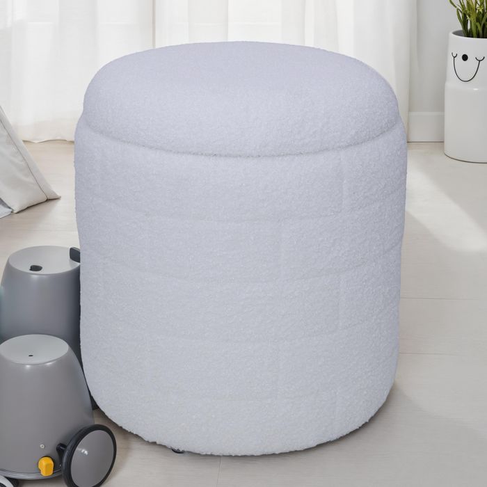 FineBuy Sitzhocker mit Stauraum 40x40x45 cm, Runder Stoffhocker Weiß mit abnehmbarem Deckel, Aufbewahrungshocker gepolstert, Moderner Beistellhocker für Wohnzimmer