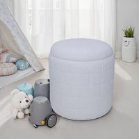 Sitzhocker FineBuy Stoffhocker mit Stauraum 40 cm Weiß rund abnehmbarer Deckel – Ansicht 4
