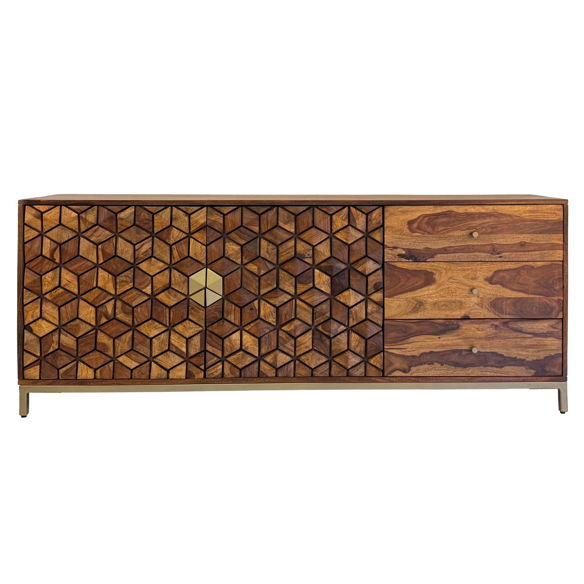 Sideboard FineBuy Anrichte Sheesham Massivholz 180 cm Kommode Türen Schubladen – Ansicht 6