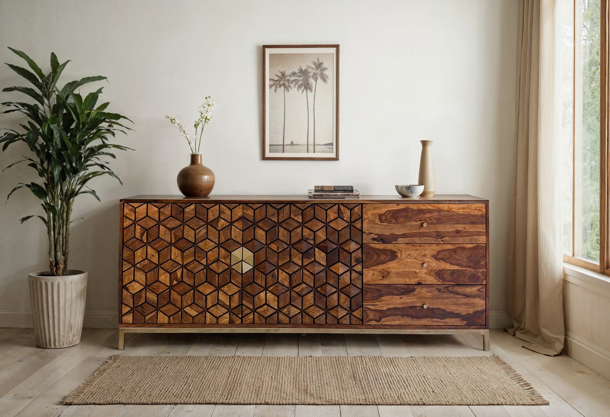 Sideboard FineBuy Anrichte Sheesham Massivholz 180 cm Kommode Türen Schubladen – Ansicht 4