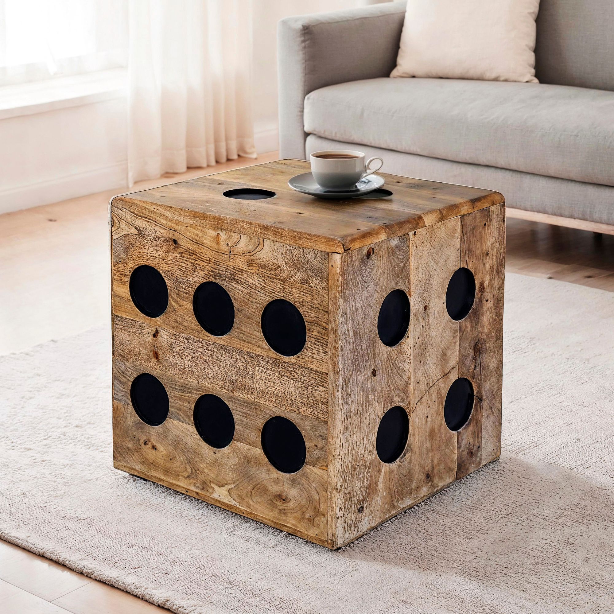 Würfelhocker FineBuy Sitzwürfel Mango Massivholz 41 cm Holzwürfel Beistelltisch – Ansicht 1