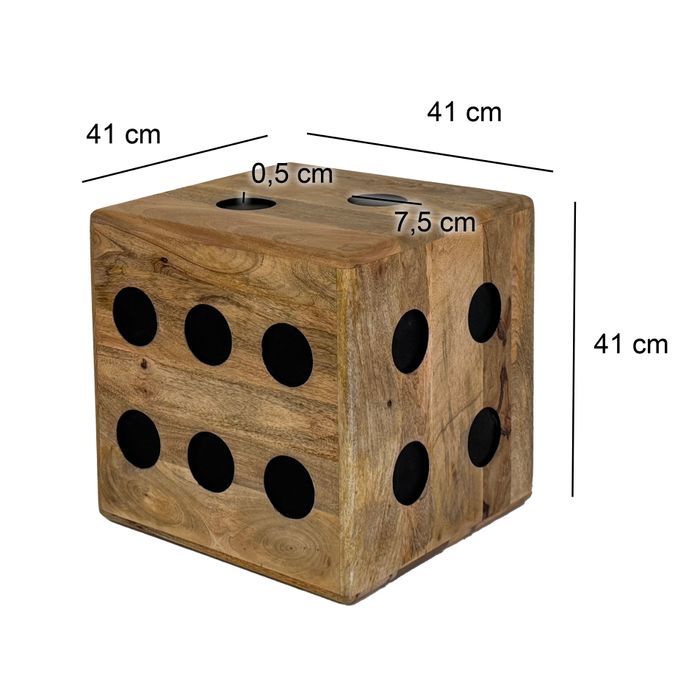 Würfelhocker FineBuy Sitzwürfel Mango Massivholz 41 cm Holzwürfel Beistelltisch – Maßzeichnung