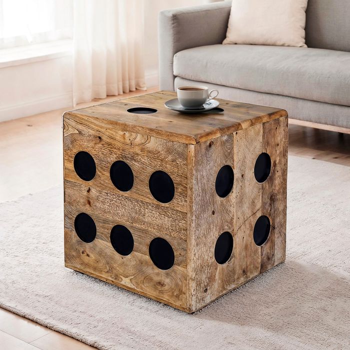 FineBuy Würfelhocker Mango Massivholz 41x41x41 cm, Design Sitzwürfel & Beistelltisch in Würfelform, Holzwürfel Deko & Couchtisch, Robuster Holzhocker im XXL Würfel-Design