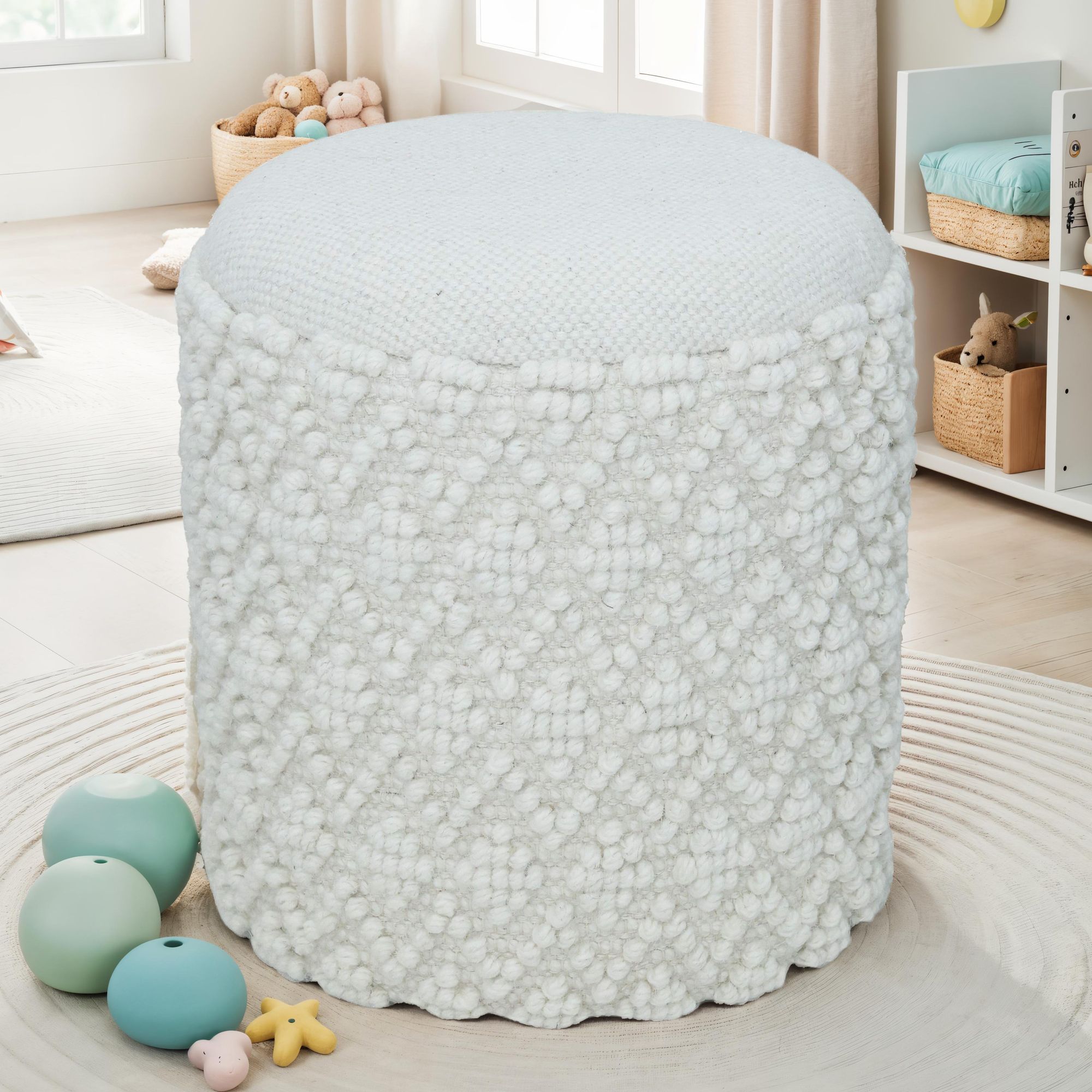 Sitzhocker FineBuy Runder Hocker mit Stauraum Wolle Ø 40 cm Weiß Beistellhocker – Ansicht 4