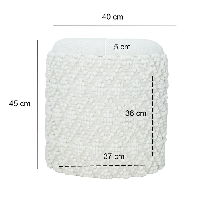Sitzhocker FineBuy Runder Hocker mit Stauraum Wolle Ø 40 cm Weiß Beistellhocker – Maßzeichnung