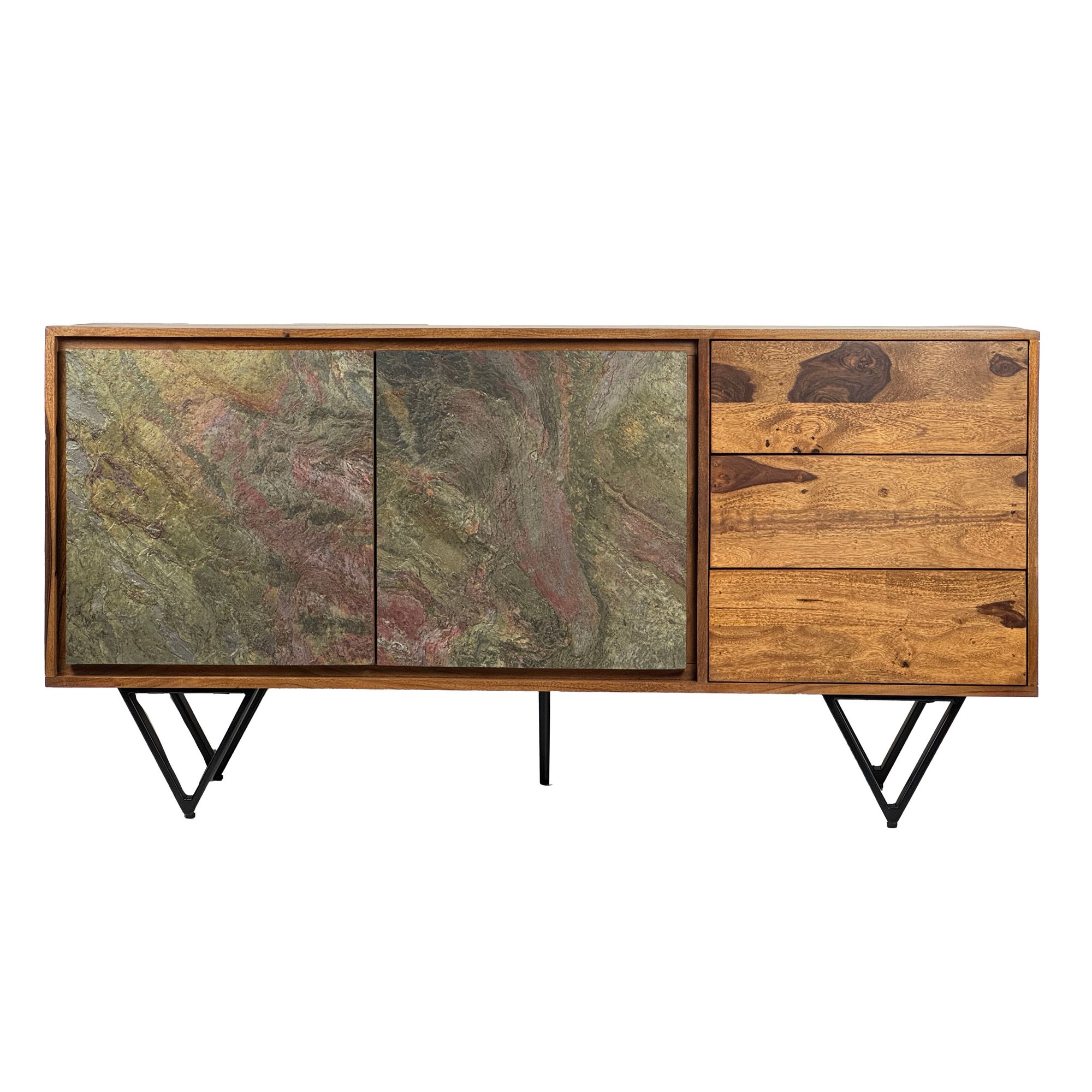 Sideboard FineBuy Kommode Sheesham Massivholz 150 cm Türen Steinoptik Schubladen – Ansicht 6