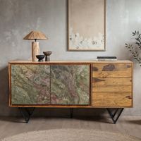Sideboard FineBuy Kommode Sheesham Massivholz 150 cm Türen Steinoptik Schubladen – Ansicht 1