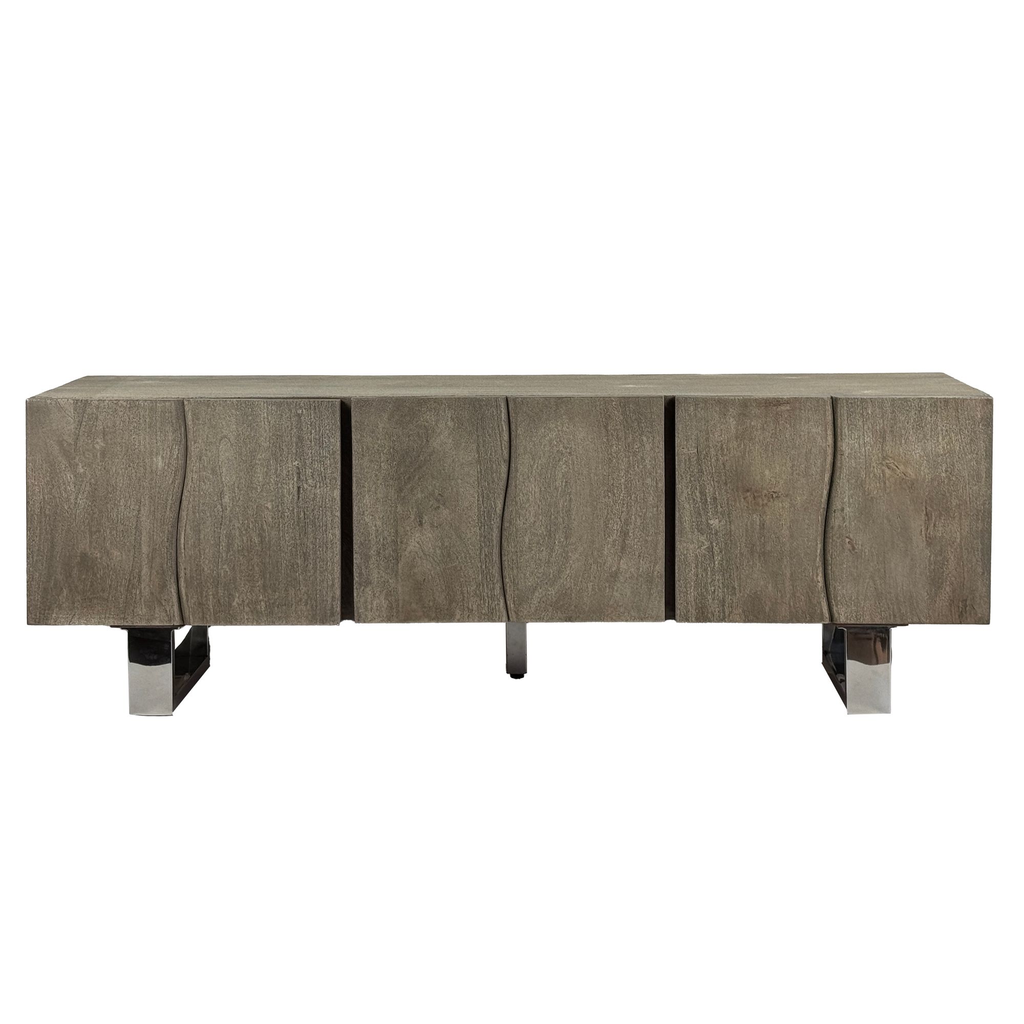 TV Schrank FineBuy Lowboard 160 cm Smoked Grey Holz Massiv Fernsehkommode Grau – Ansicht 6