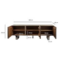 TV Schrank FineBuy Lowboard 160 cm Smoked Grey Holz Massiv Fernsehkommode Grau – Ansicht 3