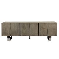 TV Schrank FineBuy Lowboard 160 cm Smoked Grey Holz Massiv Fernsehkommode Grau – Ansicht 6
