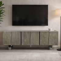 TV Schrank FineBuy Lowboard 160 cm Smoked Grey Holz Massiv Fernsehkommode Grau – Ansicht 1