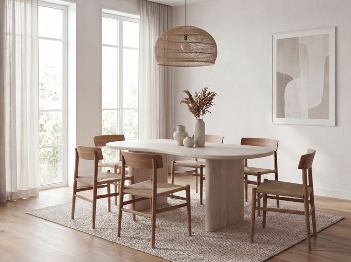 FineBuy Design Esstisch 180cm Mango Massivholz in White Wash - Massiver Esszimmertisch Weiß - Holztisch in Nierenform organisch - Retro Tisch für Esszimmer
