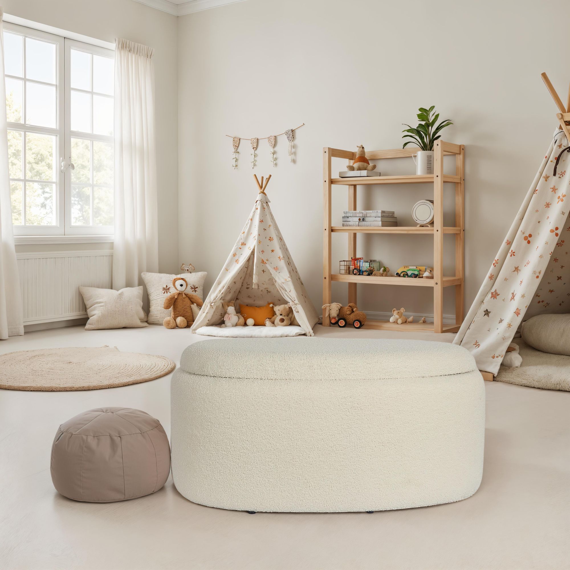 Sitzhocker FineBuy Polsterhocker Stoff mit Stauraum oval 81 cm Creme modern – Ansicht 5