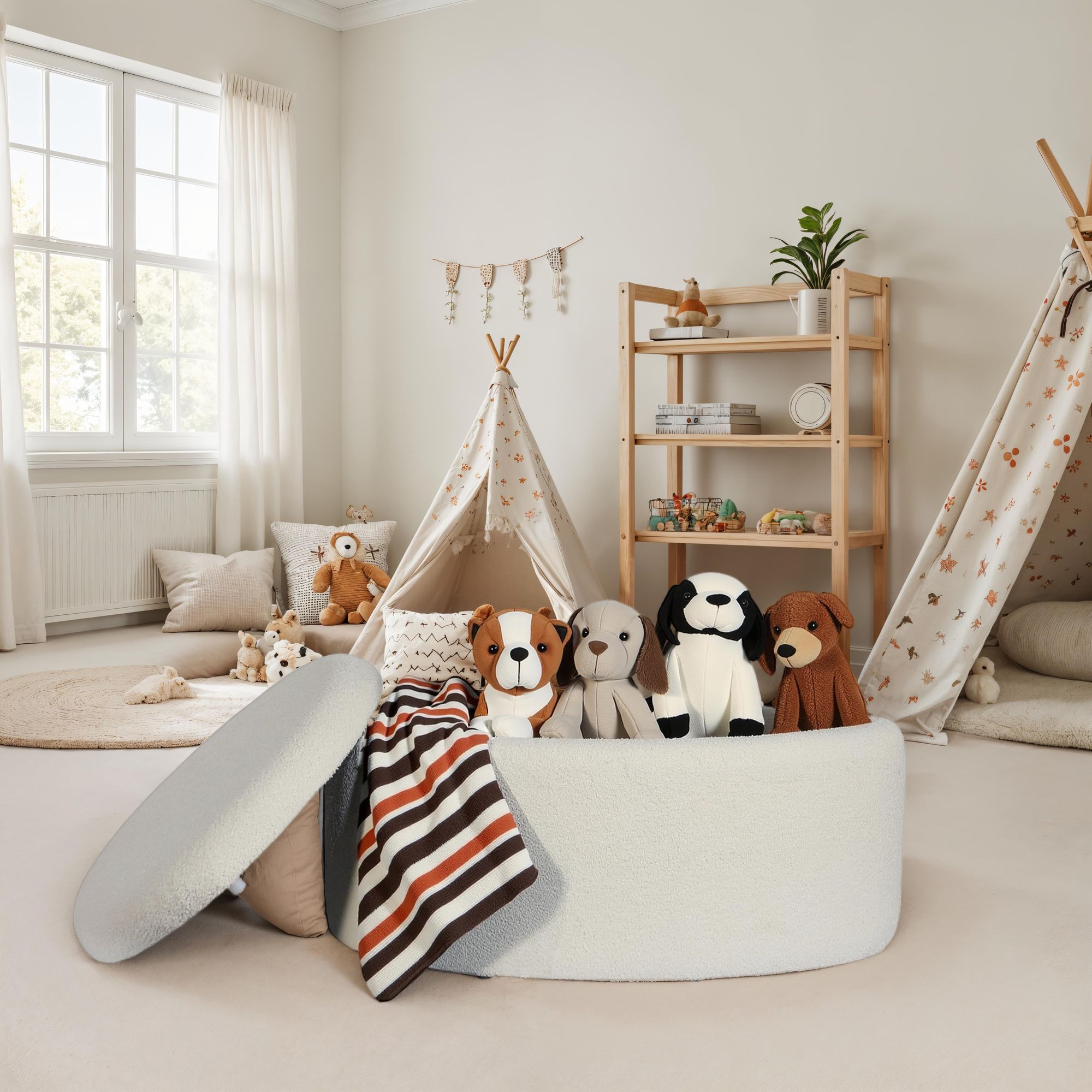 Sitzhocker FineBuy Polsterhocker Stoff mit Stauraum oval 81 cm Creme modern – Ansicht 1