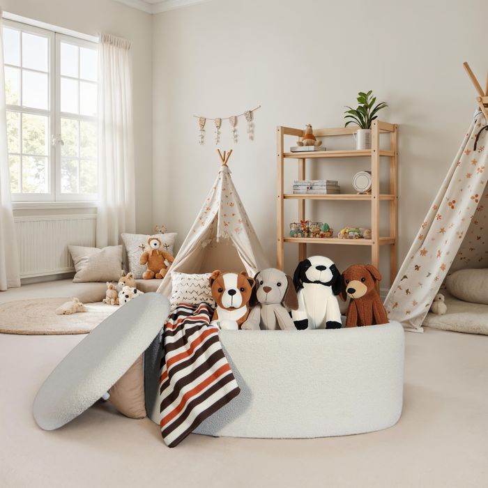 Sitzhocker FineBuy Polsterhocker Stoff mit Stauraum oval 81 cm Creme modern