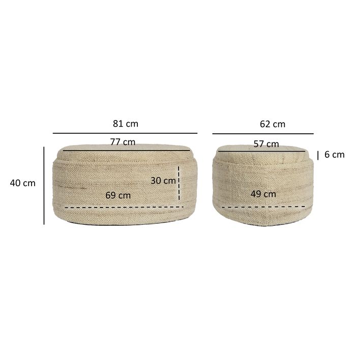 Sitzhocker FineBuy Polsterhocker Wolle mit Stauraum oval 81 cm Braun modern – Maßzeichnung