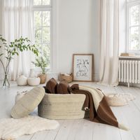 Sitzhocker FineBuy Polsterhocker Wolle mit Stauraum oval 81 cm Braun modern – Ansicht 1