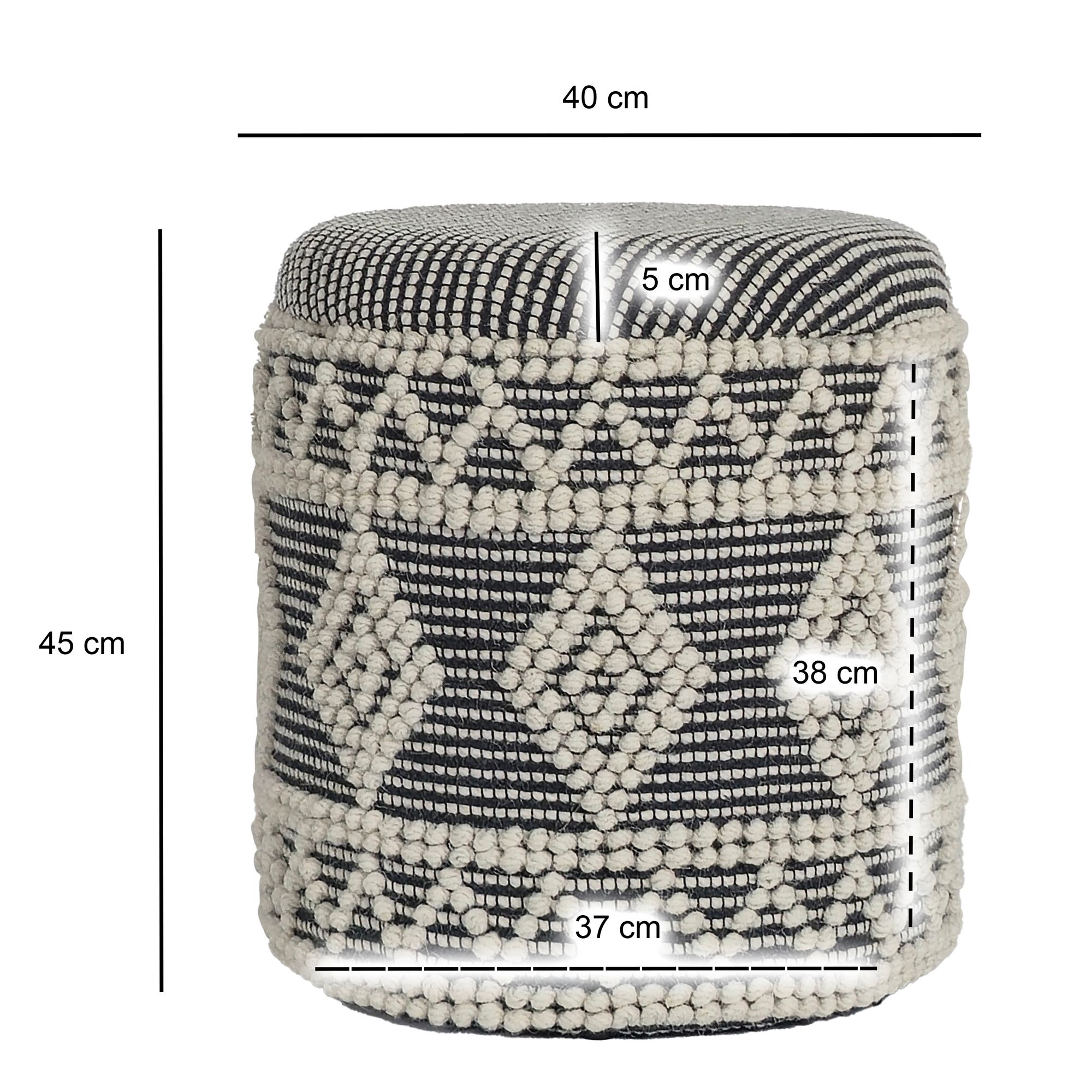 Sitzhocker FineBuy Polsterhocker Wolle Rund Grau 40 cm Boho Hocker mit Stauraum – Ansicht 3