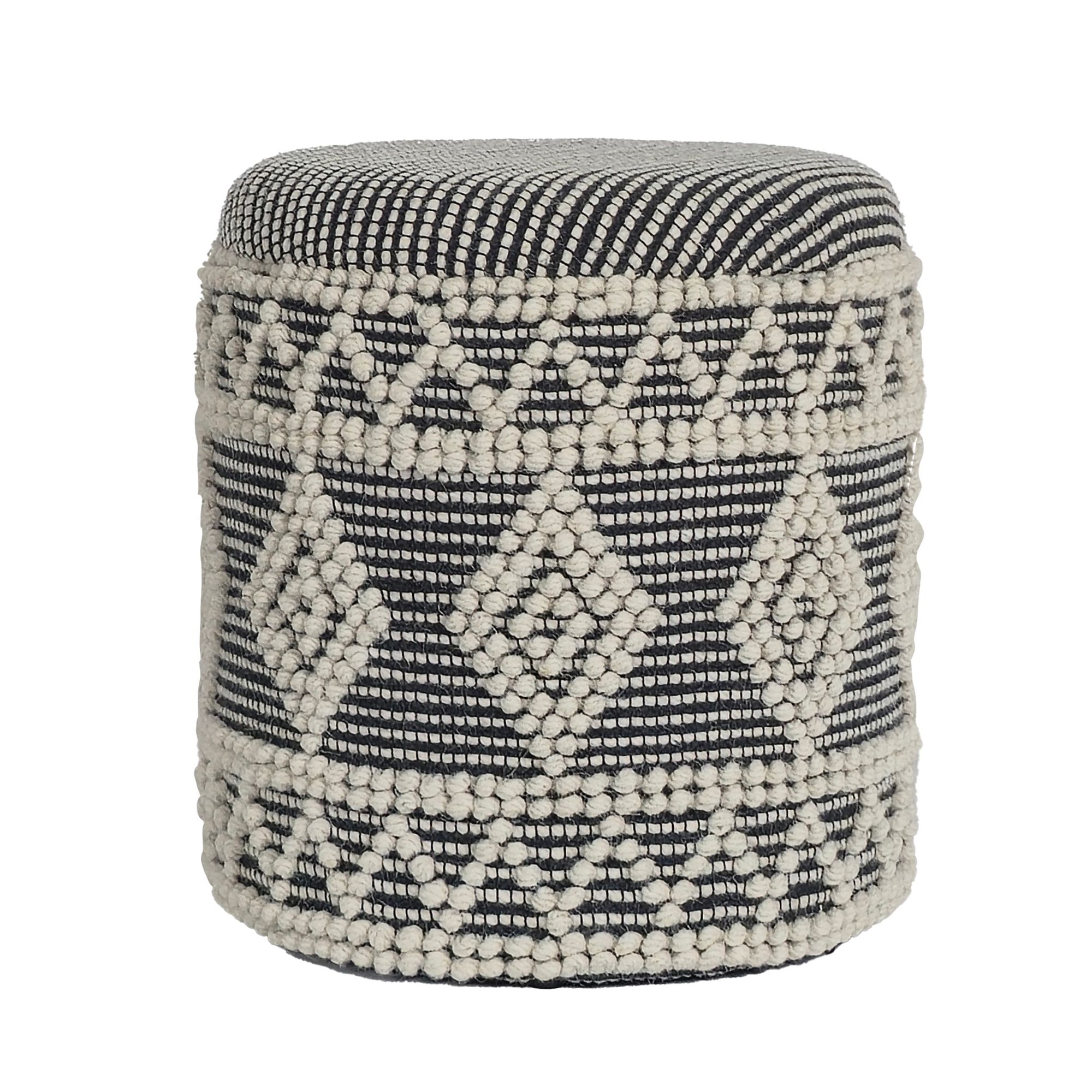 Sitzhocker FineBuy Polsterhocker Wolle Rund Grau 40 cm Boho Hocker mit Stauraum – Ansicht 6