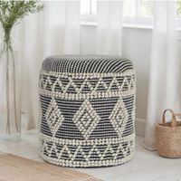 Sitzhocker FineBuy Polsterhocker Wolle Rund Grau 40 cm Boho Hocker mit Stauraum – Ansicht 1