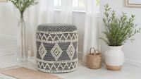 Sitzhocker FineBuy Polsterhocker Wolle Rund Grau 40 cm Boho Hocker mit Stauraum – Ansicht 4