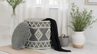 Sitzhocker FineBuy Polsterhocker Wolle Rund Grau 40 cm Boho Hocker mit Stauraum – Ansicht 2
