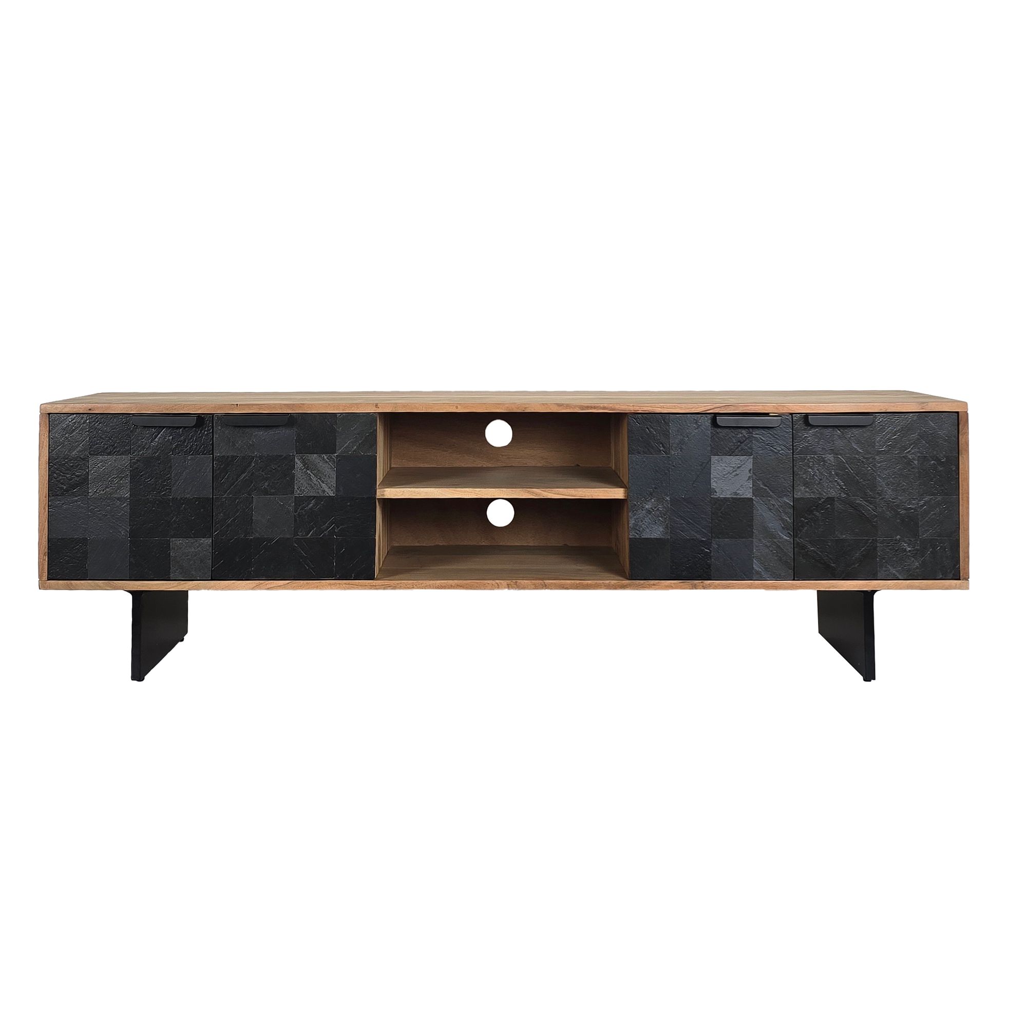 Lowboard FineBuy TV Board Akazie Massivholz 150 cm mit Steinoptik Fronten Groß – Ansicht 6